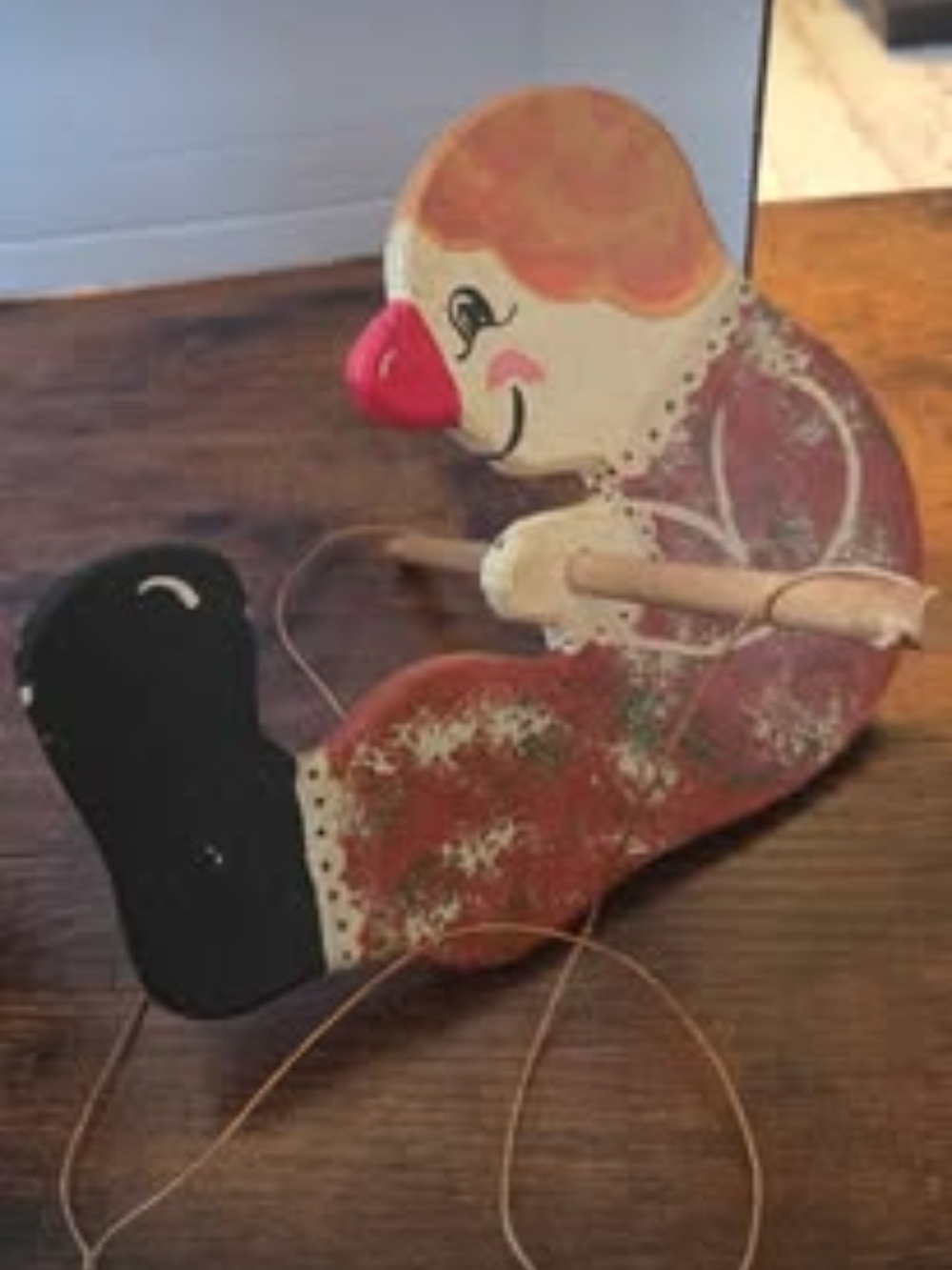 Vintage-Style Red and Cream Pull Toy Clown Figurine..great For Collectors